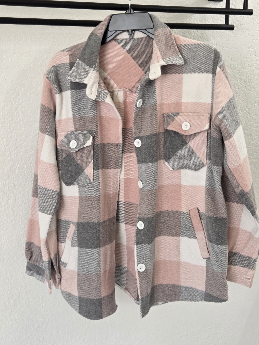 Plaid Shacket in Pink & Gray Like New